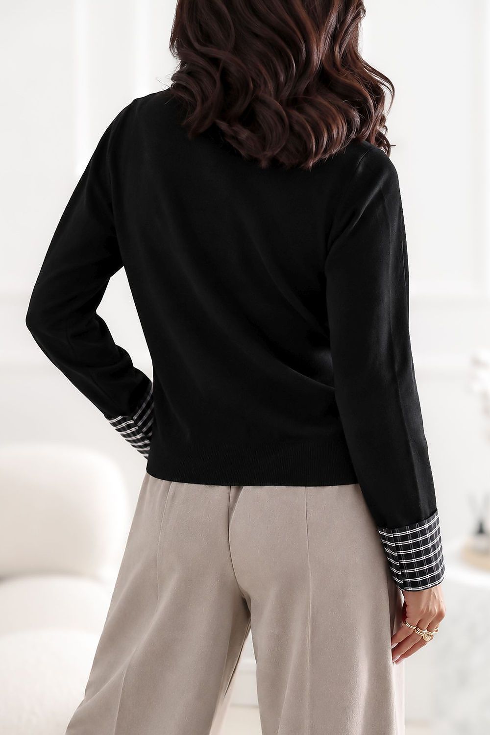 Noir Footnote Plaid-Cuff Cardigan – Black — product photograph