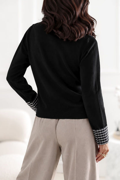 Noir Footnote Plaid-Cuff Cardigan – Black — product photograph