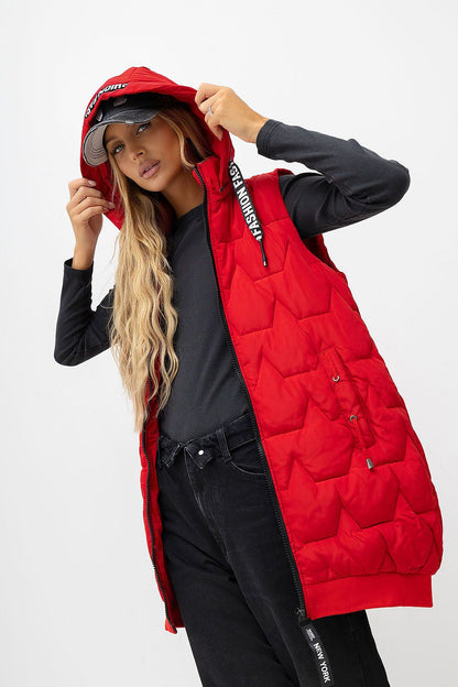 Scarlet Traverse Long Quilted Vest – Red — product photograph
