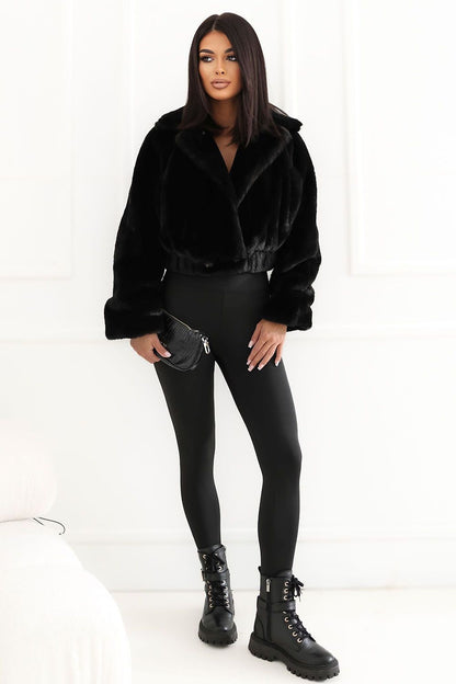 Midnight Arrival Plush Double-Breasted Jacket – Black — product photograph