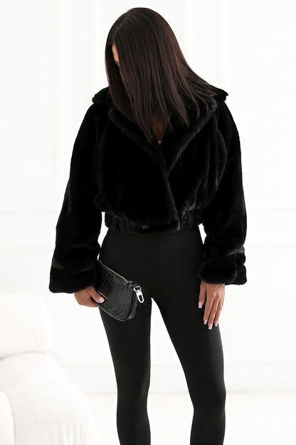 Midnight Arrival Plush Double-Breasted Jacket – Black — product photograph