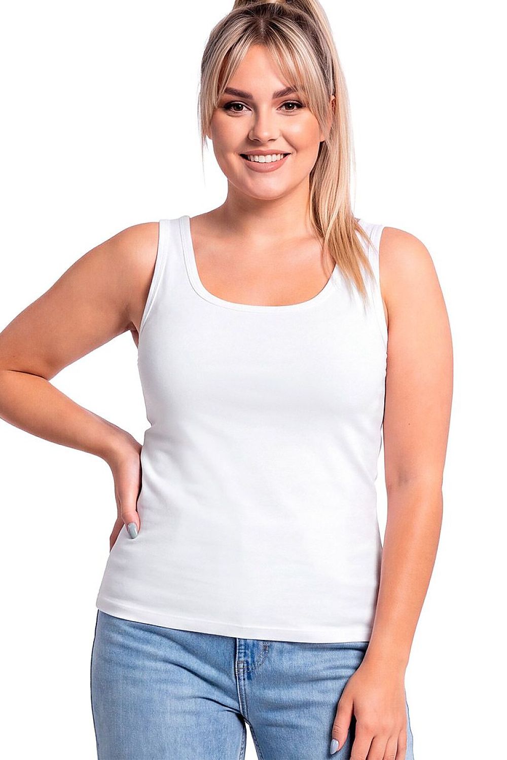 White Starting Point Cotton-Blend Tank – Plus Size