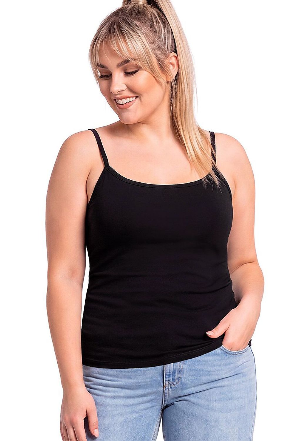 Noir Baseline Thin-Strap Cotton-Blend Top – Plus Size
