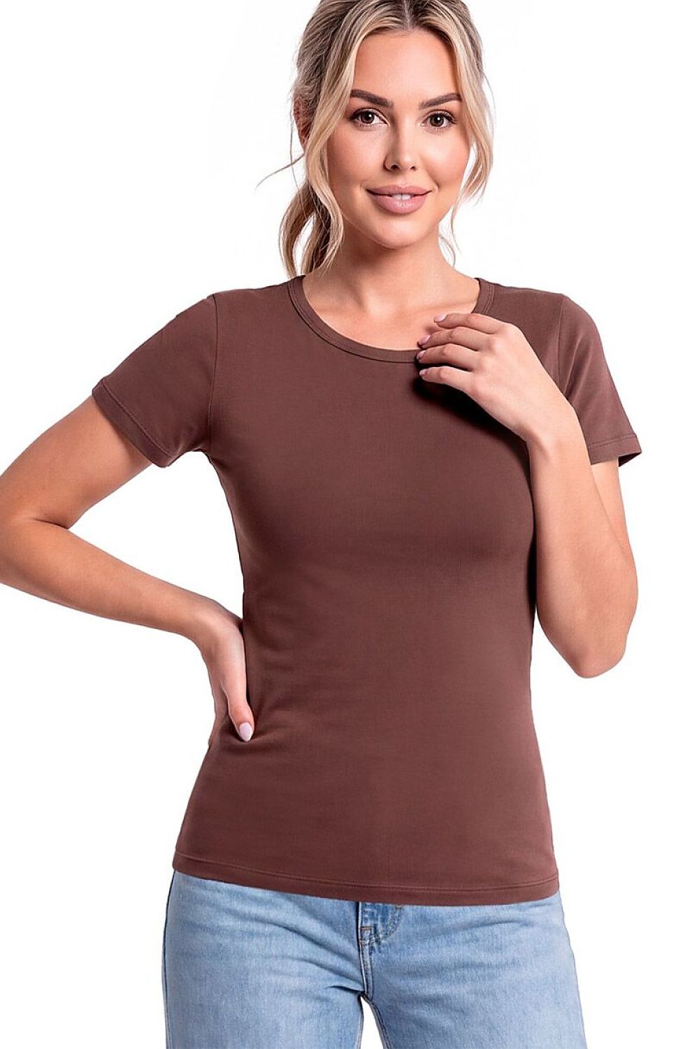 Cocoa Everyday Round-Neck Cotton-Blend Tee – Brown