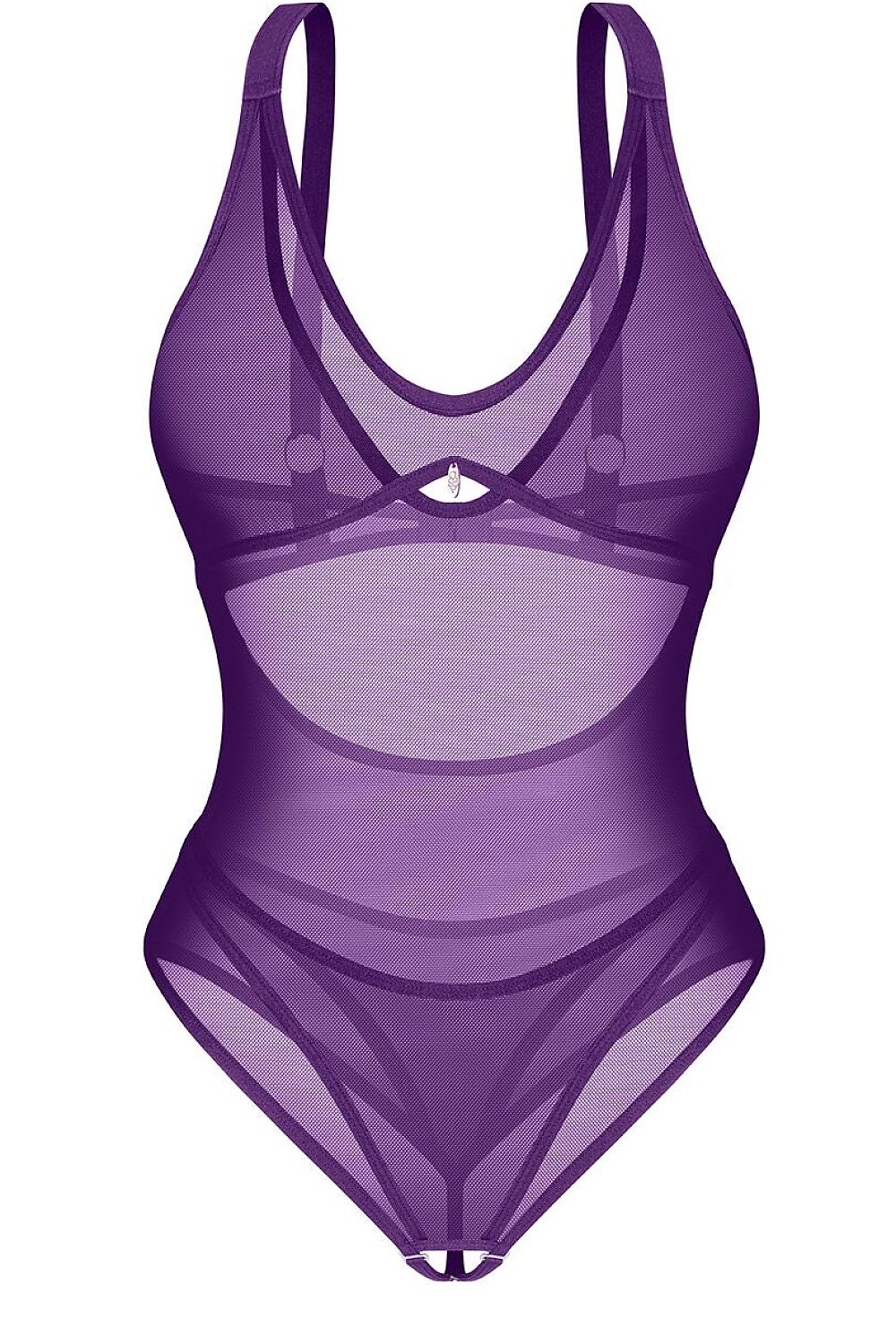 Violet Afterlight Open-Crotch Mesh Bodysuit — product photograph