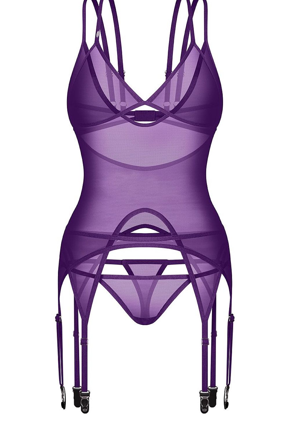 Strapped Intention Mesh Corset & Thong Set — product photograph