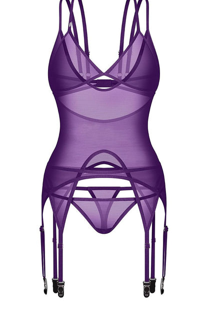 Strapped Intention Mesh Corset & Thong Set — product photograph