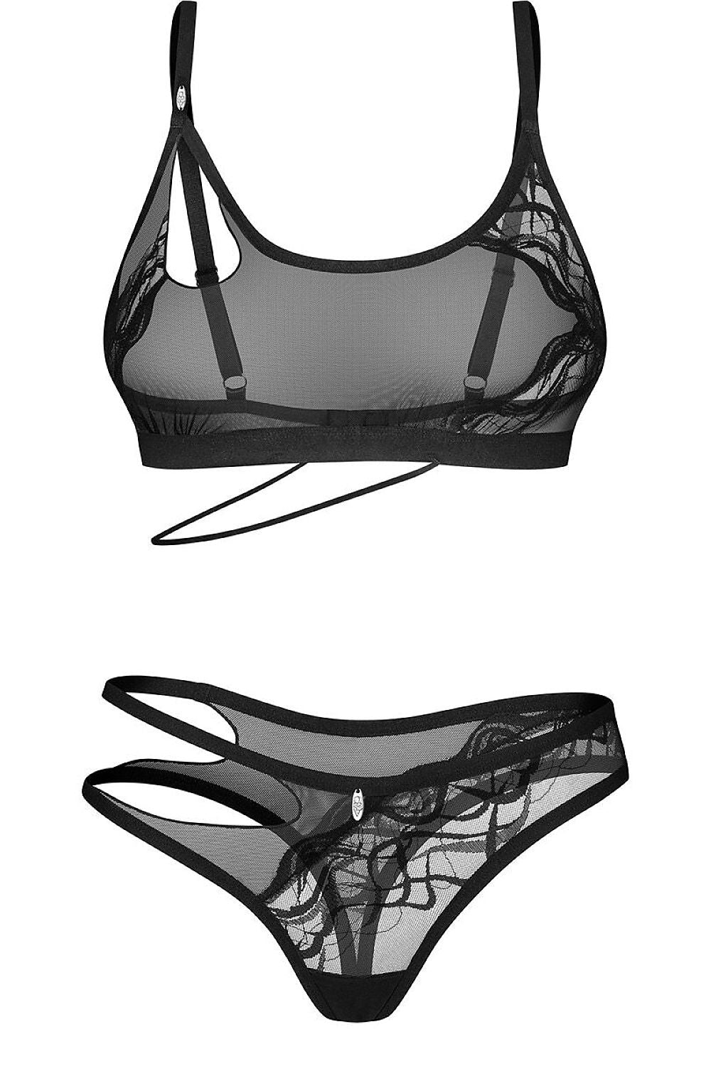 Oblique Whisper Black Bra & Thong Set — product photograph