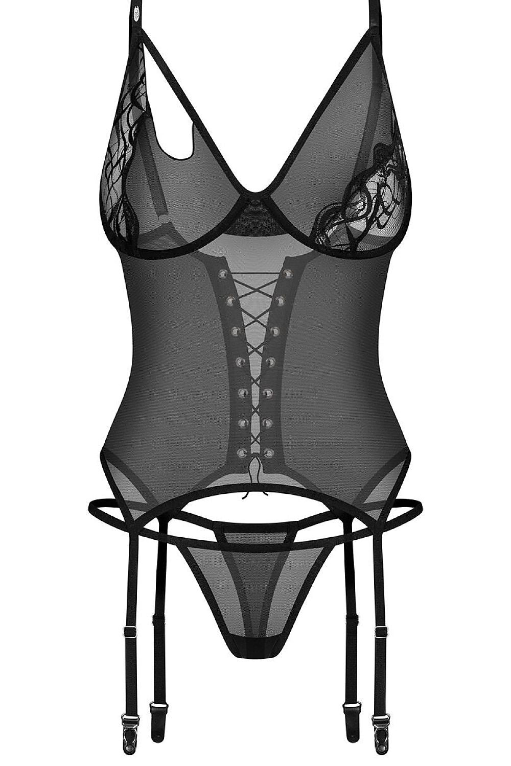 One-Sided Story Black Corset & Thong Set — product photograph