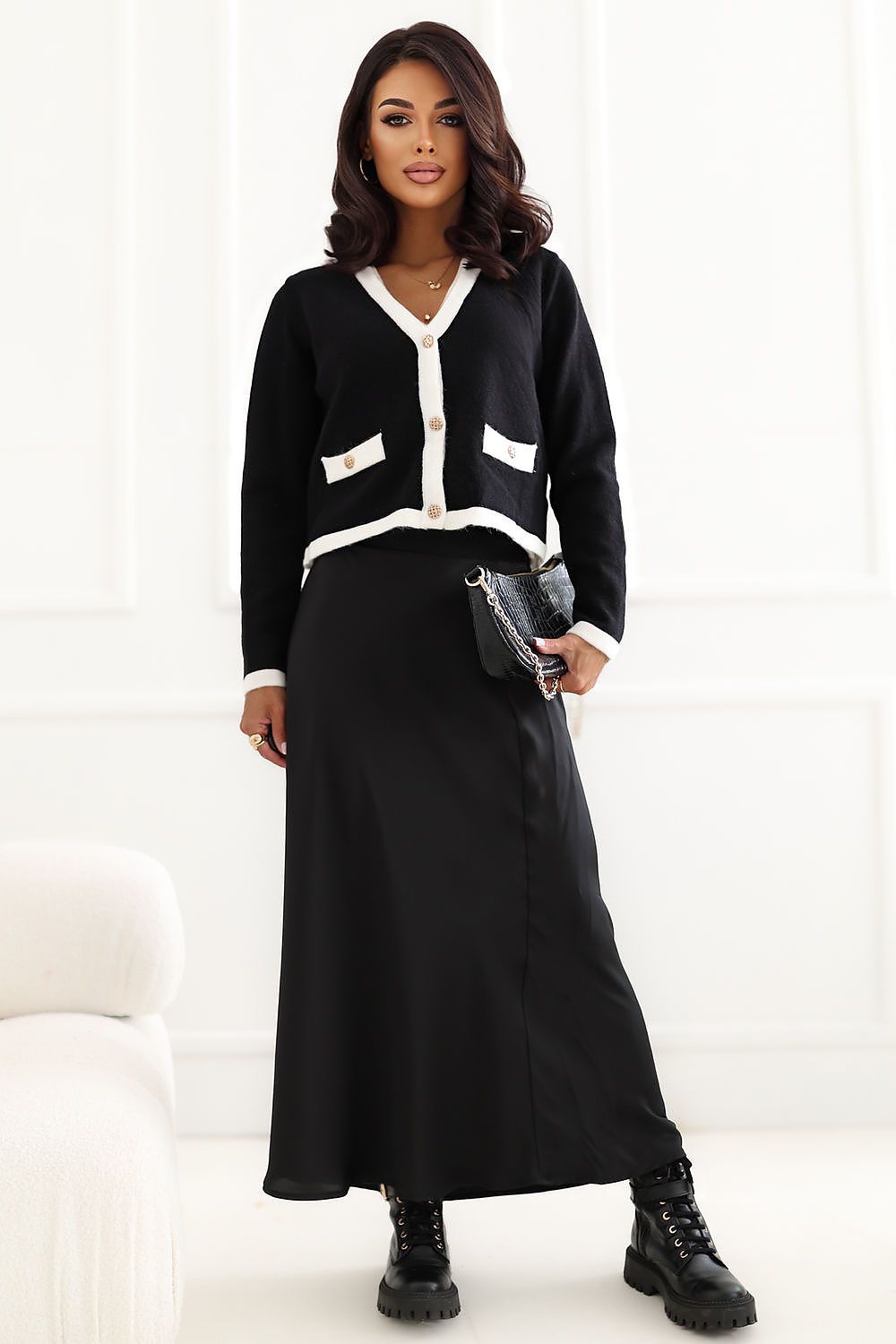 Noir Reverberie Satin Midi Skirt – Black — view 1