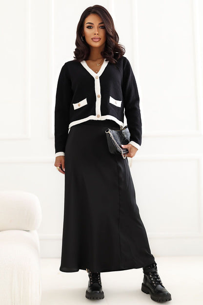 Noir Reverberie Satin Midi Skirt – Black — view 1
