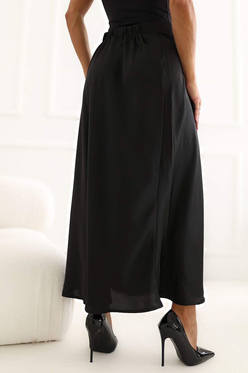 Noir Reverberie Satin Midi Skirt – Black — view 3