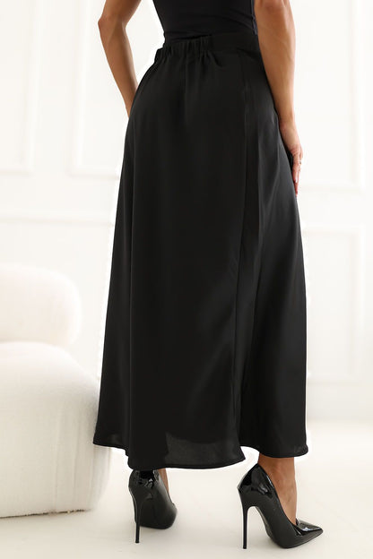 Noir Reverberie Satin Midi Skirt – Black — view 3