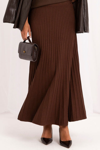 Chestnut Rhythm Ribbed Knit Midi Skirt – Brown — view 1