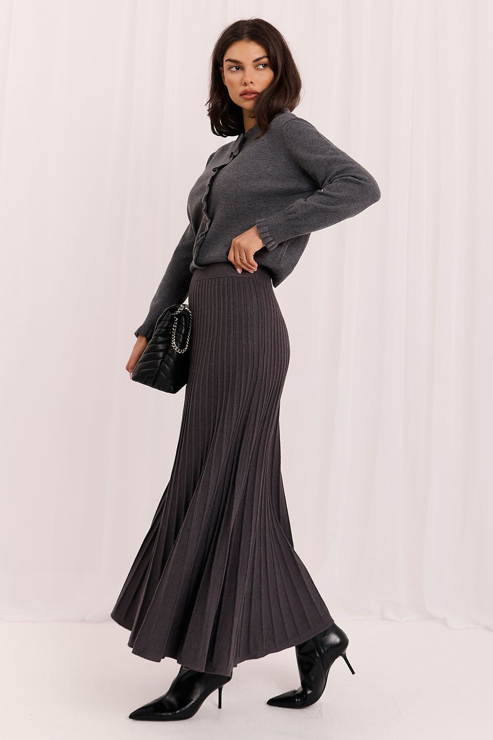 Graphite Cadence Ribbed Knit Midi Skirt – Grey — view 1