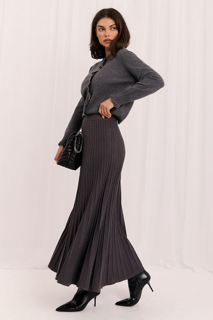 Graphite Cadence Ribbed Knit Midi Skirt – Grey — view 1