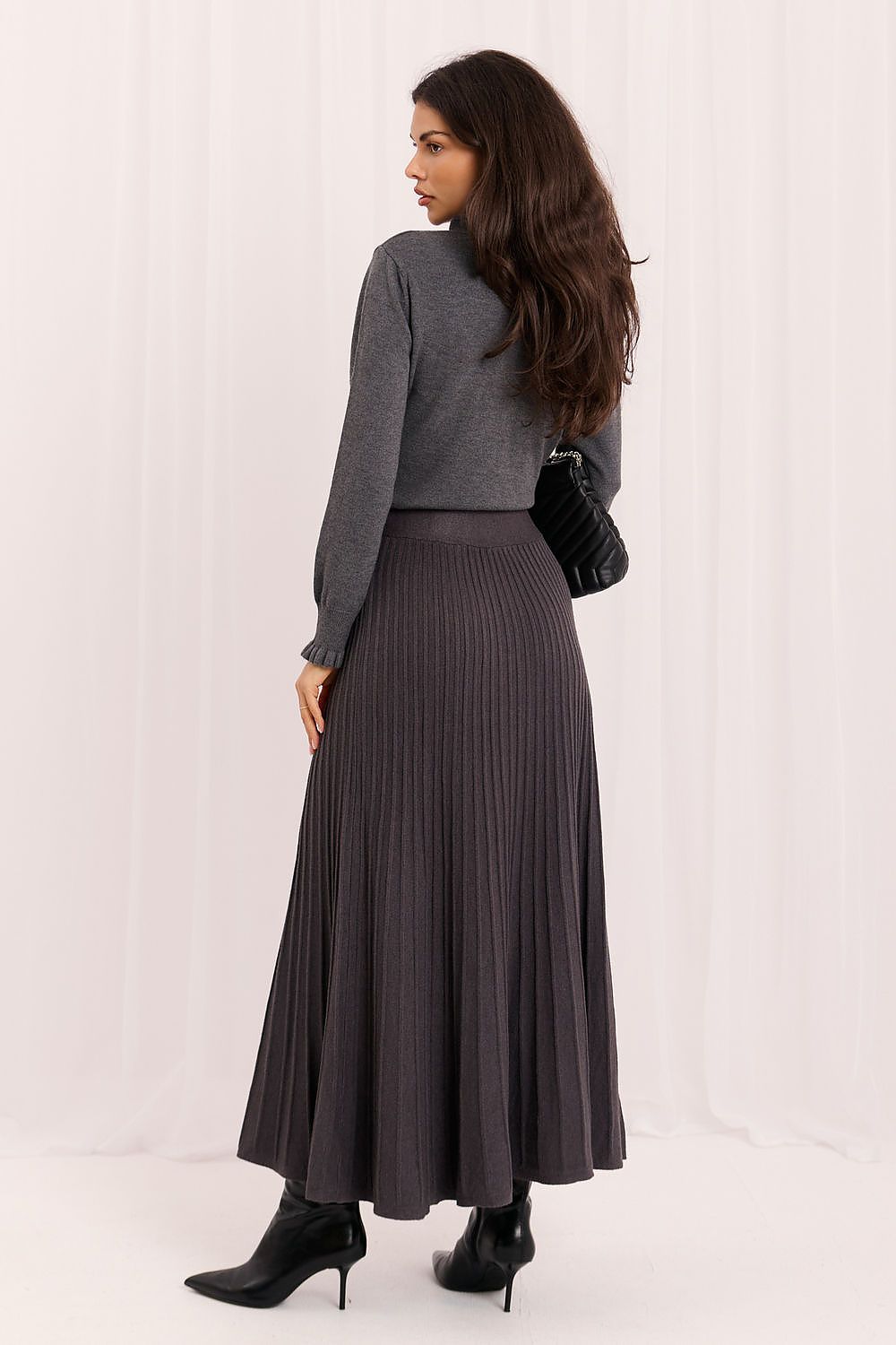 Graphite Cadence Ribbed Knit Midi Skirt – Grey — view 2