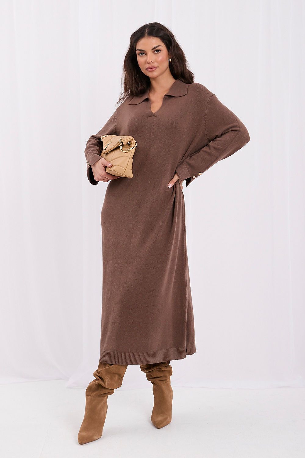 Roasted Hour Oversized Knit Midi Dress – Brown — view 1