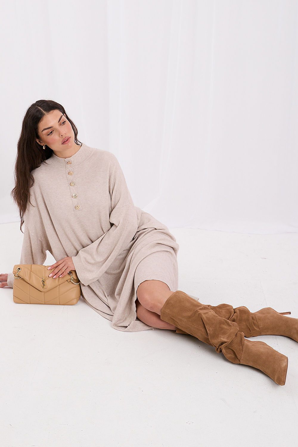 Oat Prelude Button-Detail Sweater Dress – Beige — view 1