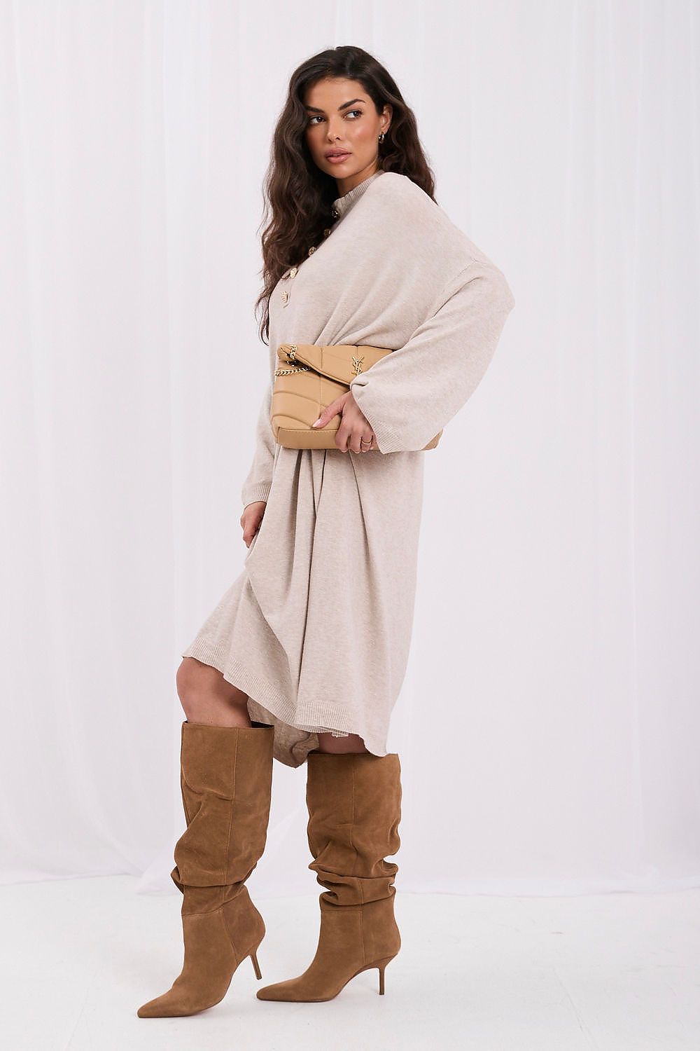 Oat Prelude Button-Detail Sweater Dress – Beige — view 2