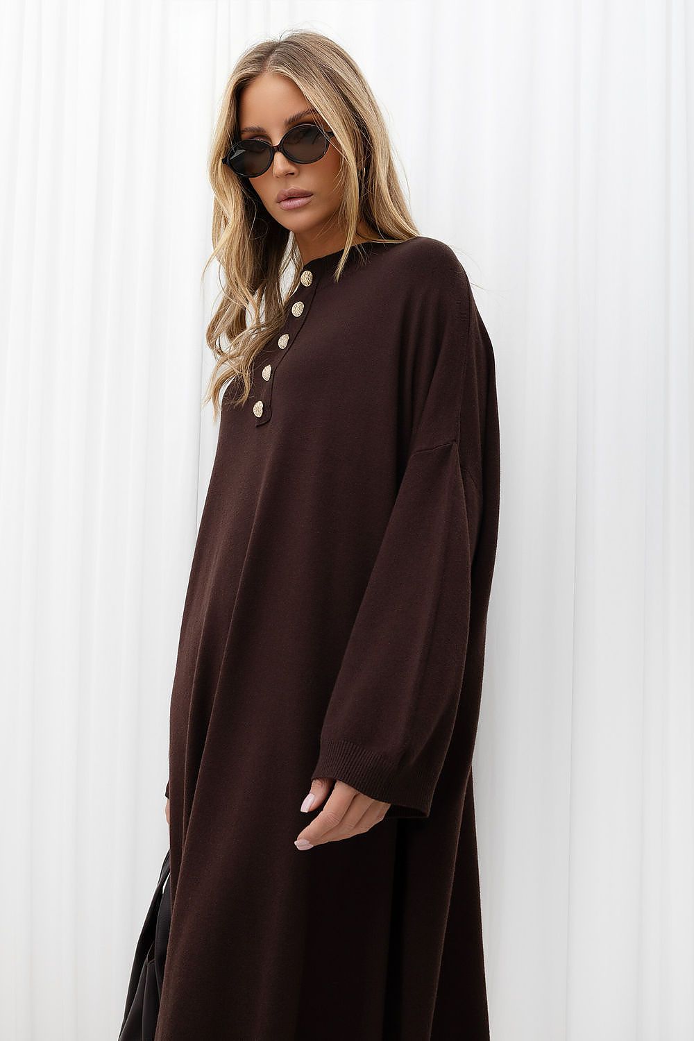 Chestnut Prelude Button-Detail Knit Midi Dress — view 1