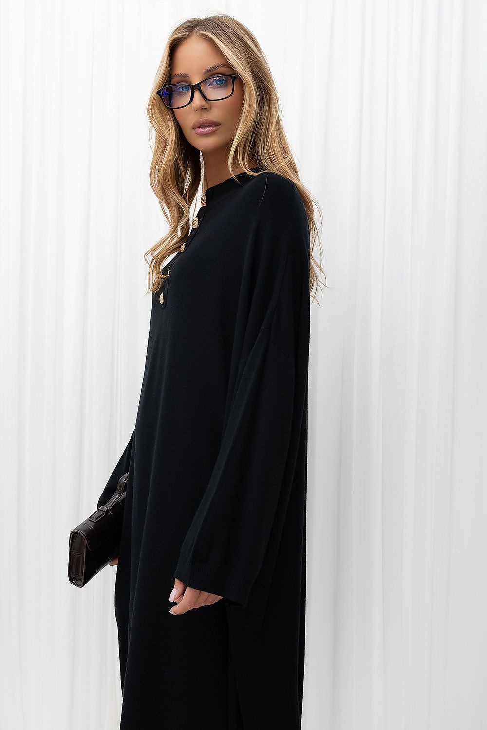 Midnight Prelude Button-Detail Sweater Dress — view 1
