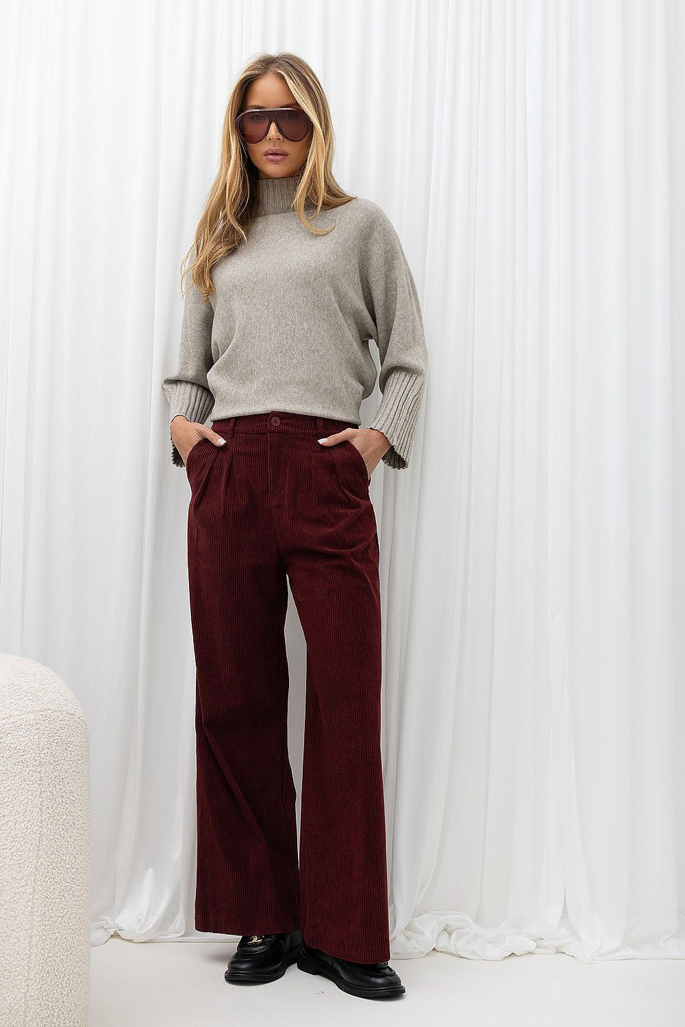 Crimson Groove Pleated Wide-Leg Corduroy Pants — view 1