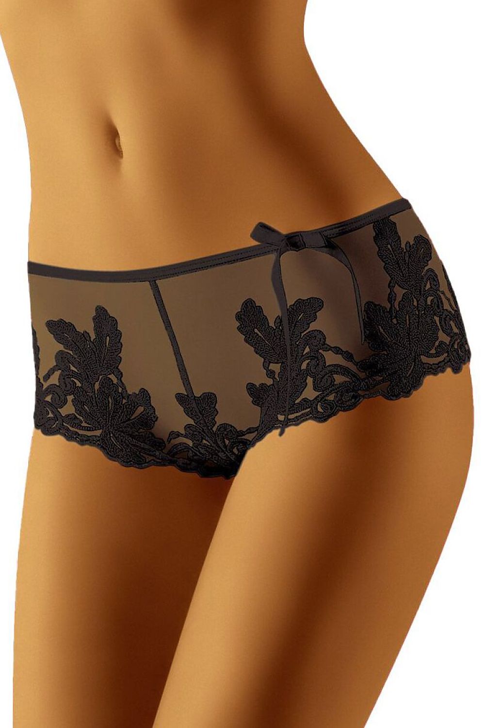 Leaf Afterdark Embroidered Tulle Shorties – Black — view 1