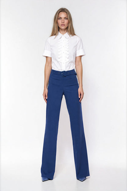 White Prelude Pleated-Neck Short-Sleeve Shirt — view 4