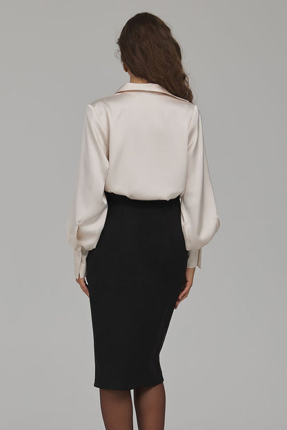 Noir Passage Suede-Effect Side-Slit Midi Skirt – Black — view 3