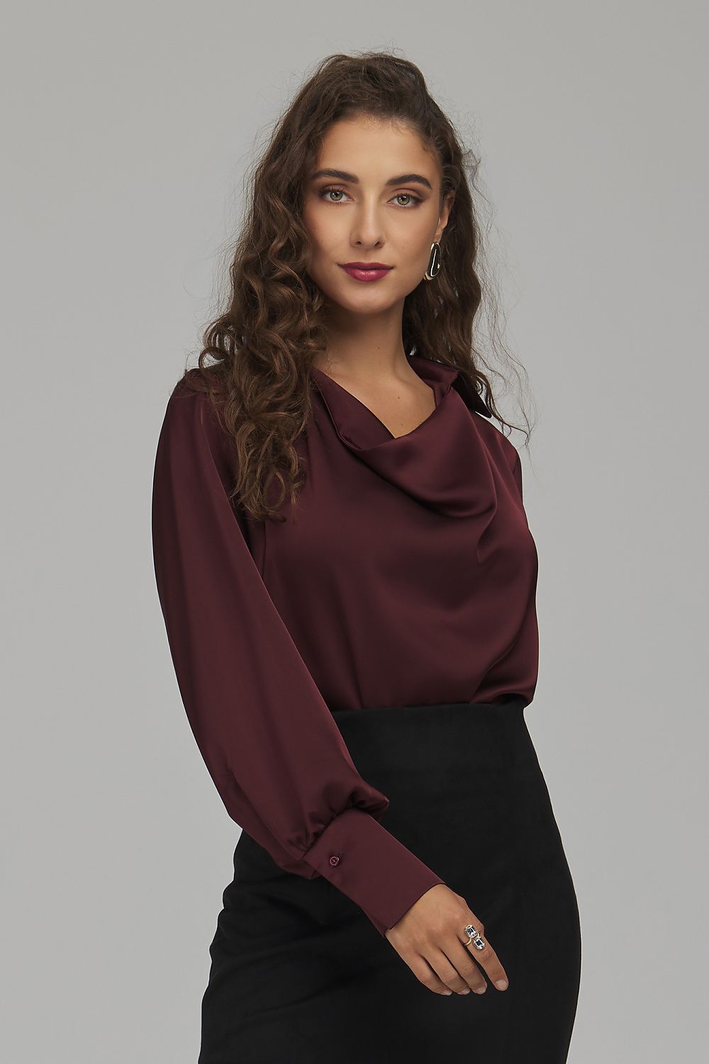 Scarlet Undertone Cowl-Neck Satin-Effect Blouse – Red — view 1
