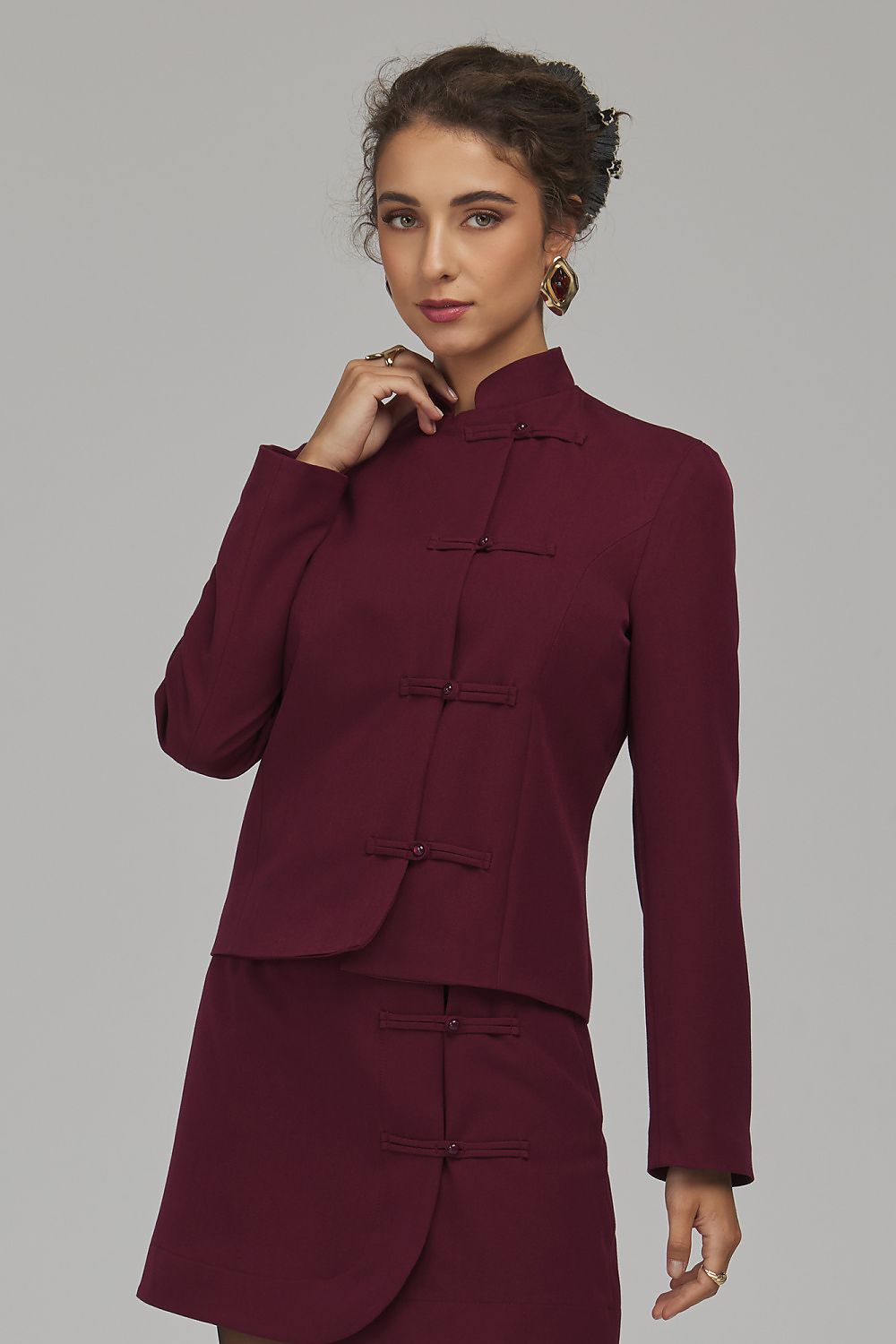 Crimson Counterpoint Stand-Collar Jacket – Red — view 1
