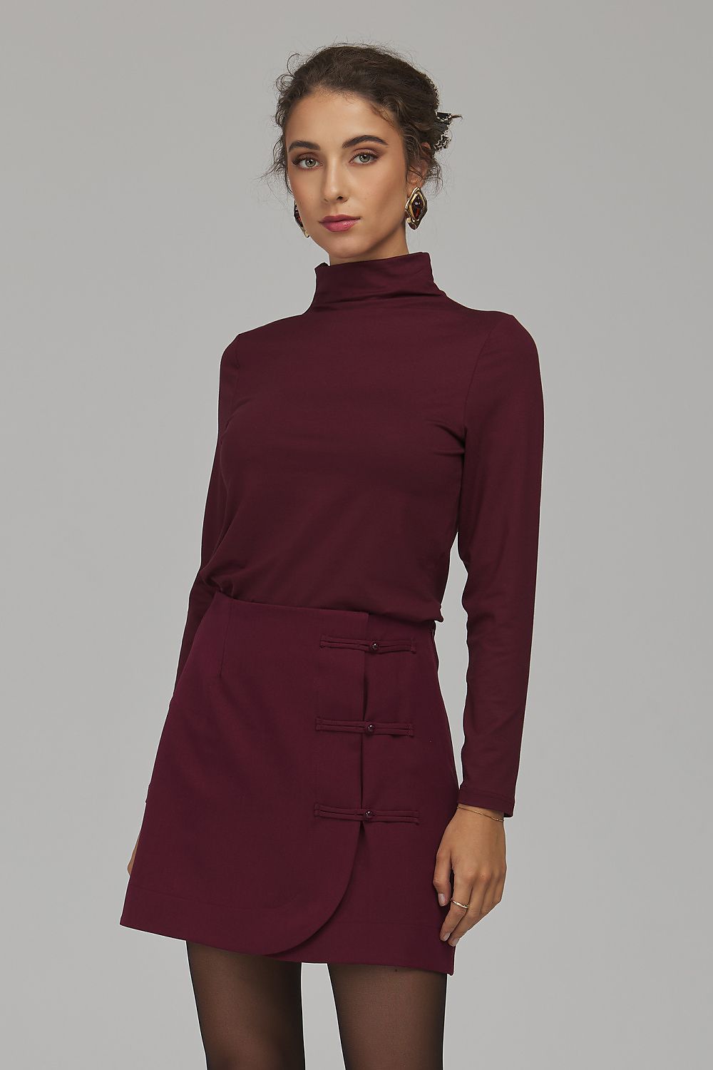 Scarlet Turn Button-Detail Mini Skirt – Red — view 2