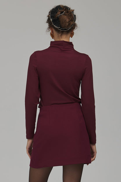 Scarlet Turn Button-Detail Mini Skirt – Red — view 3