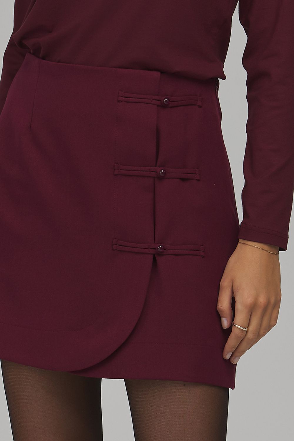 Scarlet Turn Button-Detail Mini Skirt – Red — view 4