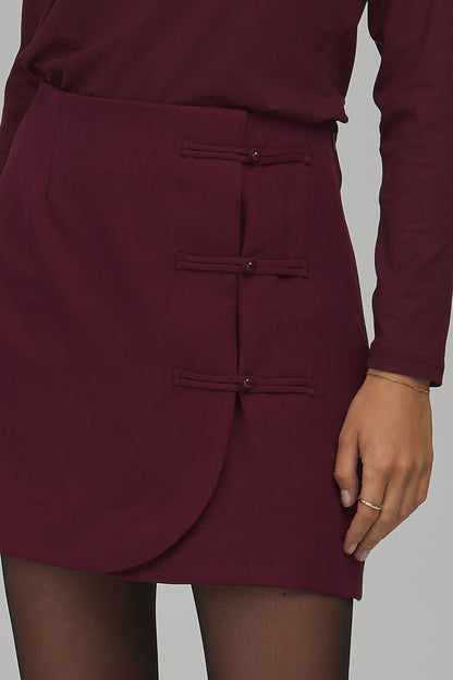 Scarlet Turn Button-Detail Mini Skirt – Red — view 4