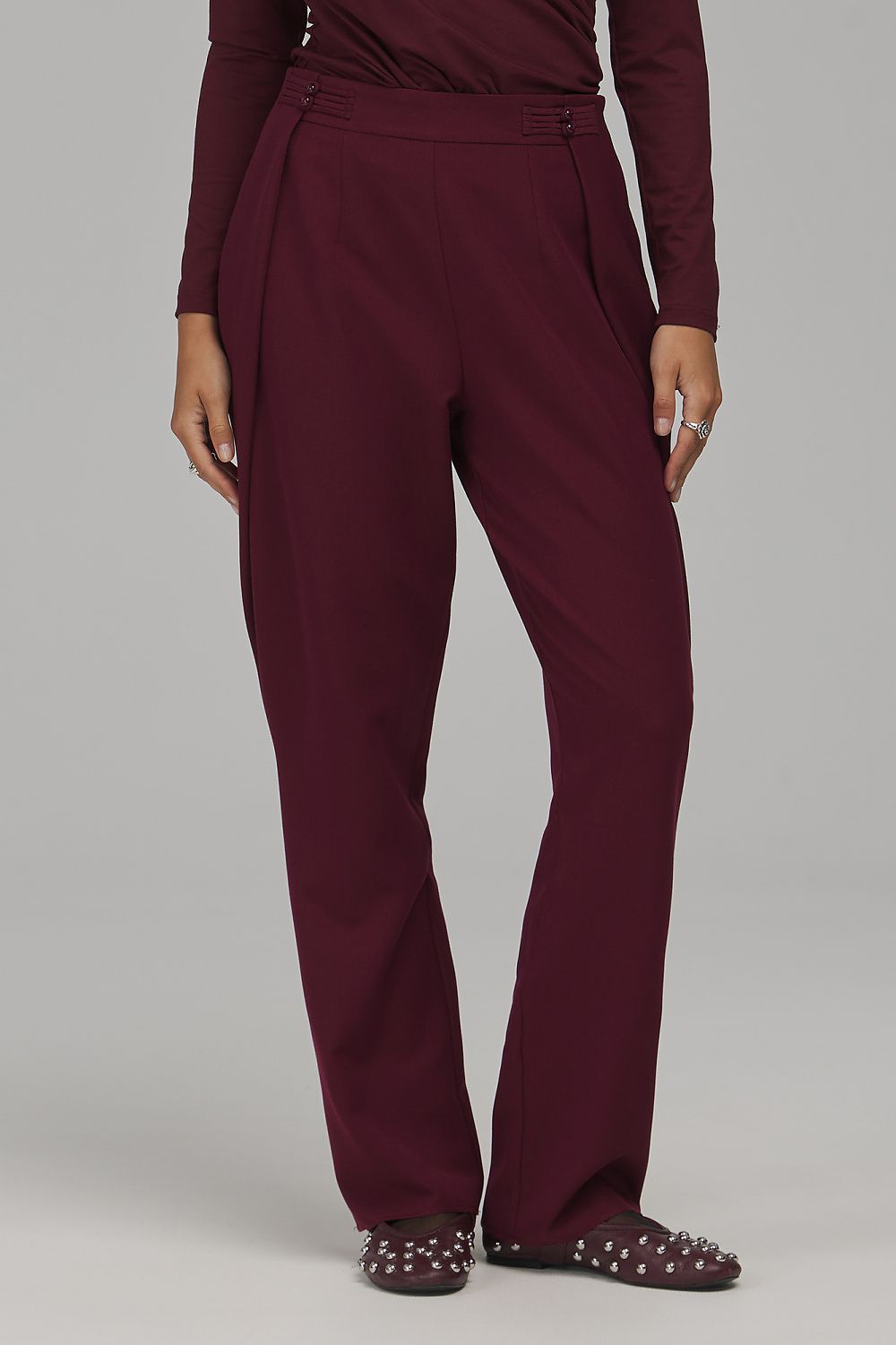 Scarlet Foldover Tapered Trousers – Red — view 1