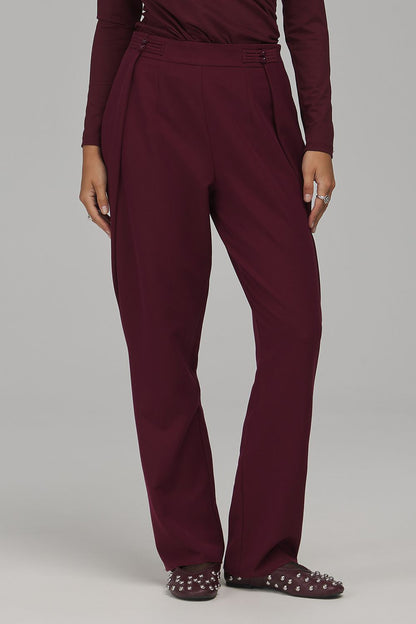 Scarlet Foldover Tapered Trousers – Red — view 1