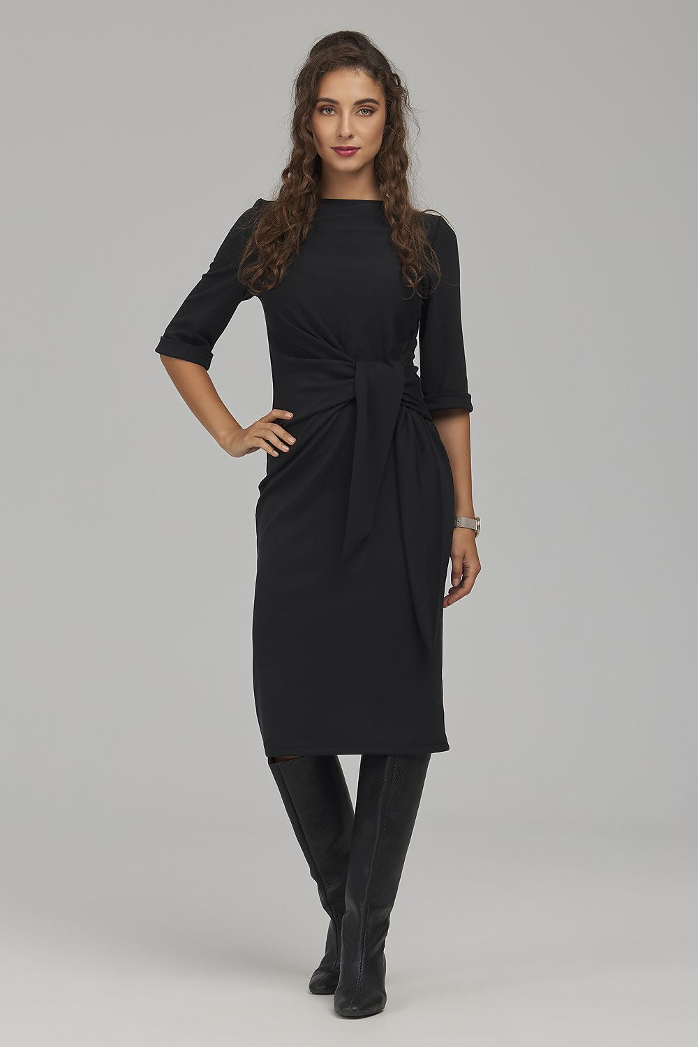 Noir Ease Boatneck Tie-Waist Dress – Black — view 1