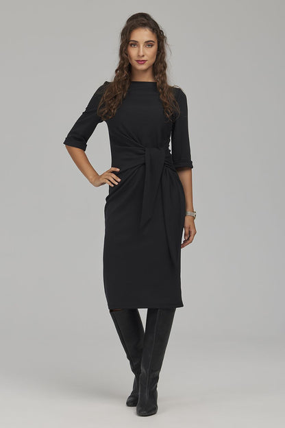Noir Ease Boatneck Tie-Waist Dress – Black — view 1