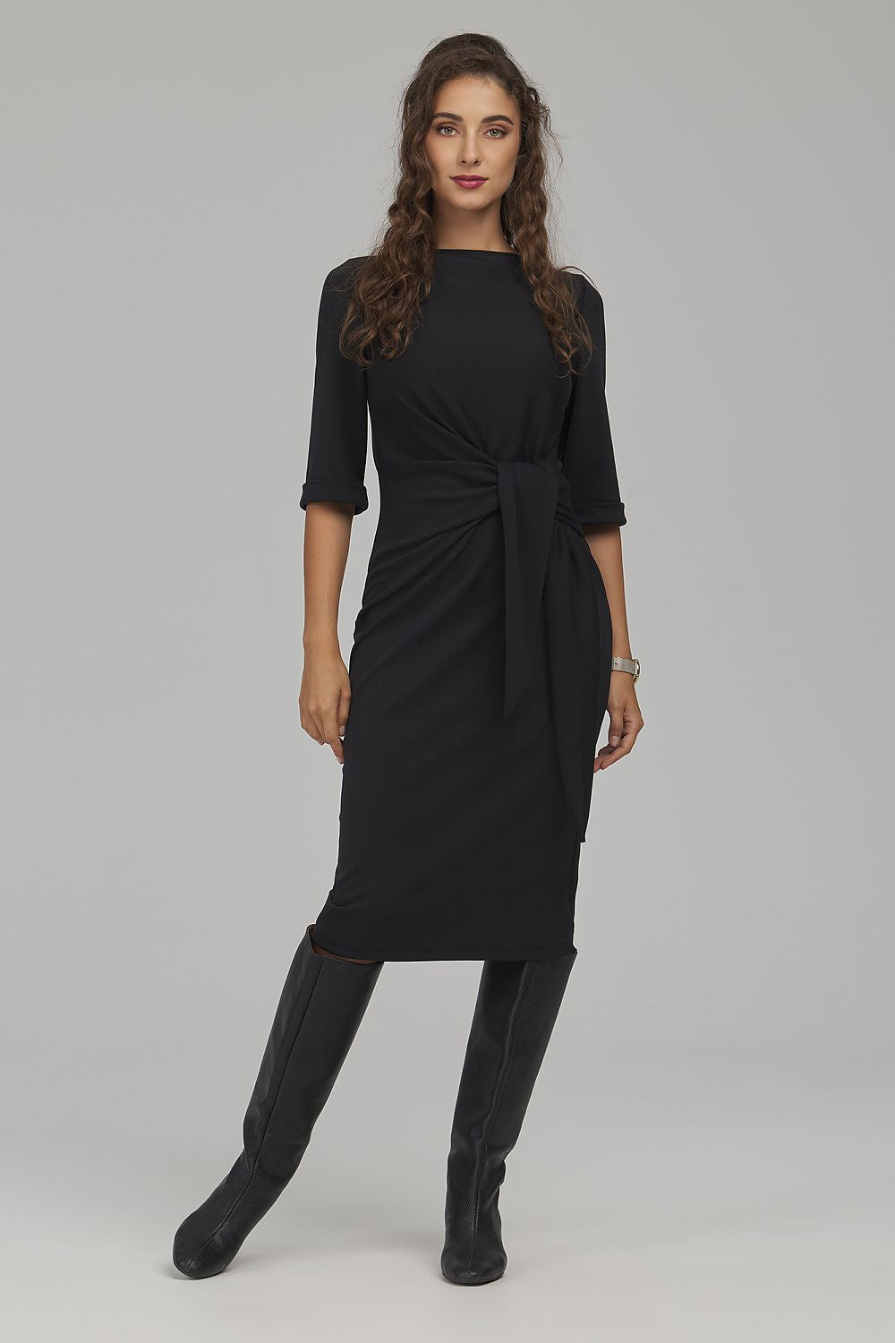Noir Ease Boatneck Tie-Waist Dress – Black — view 2