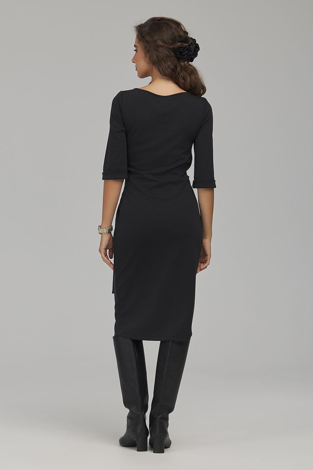 Noir Ease Boatneck Tie-Waist Dress – Black — view 3