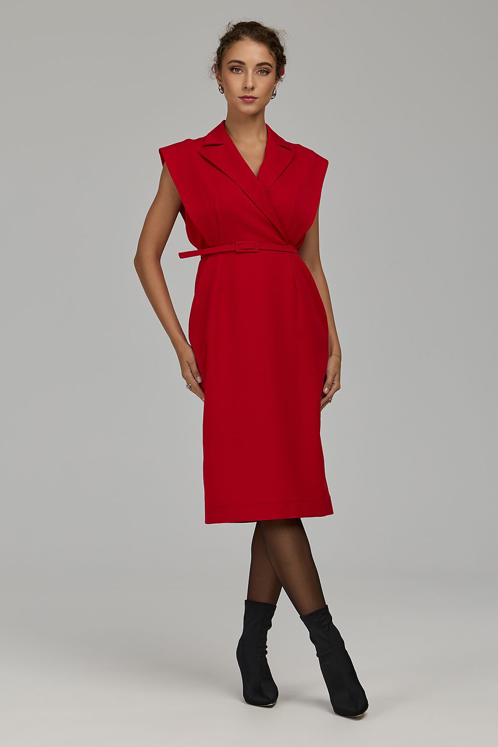 Crimson Line Sleeveless Belted Blazer Dress – Red — view 1