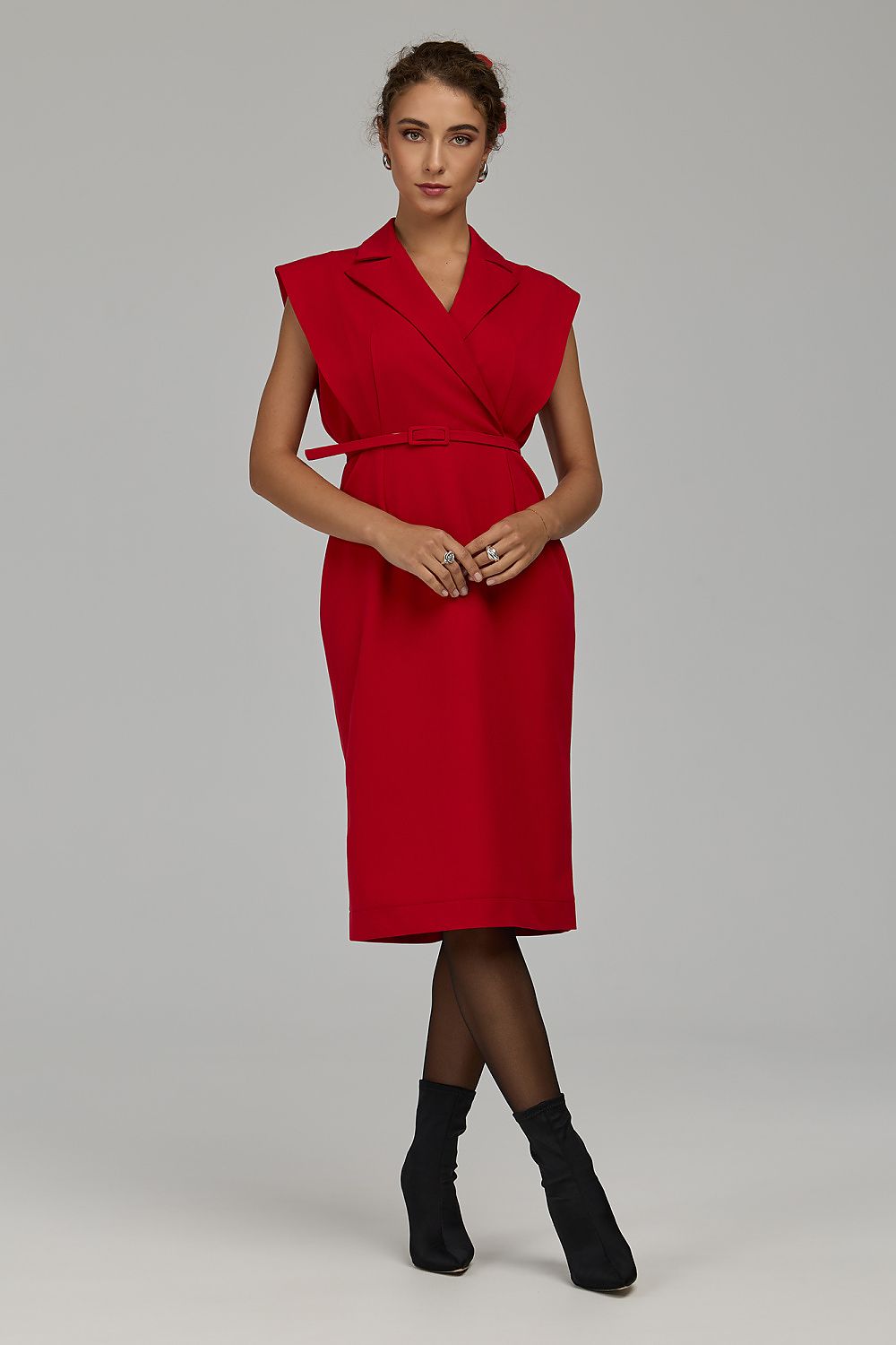 Crimson Line Sleeveless Belted Blazer Dress – Red — view 2