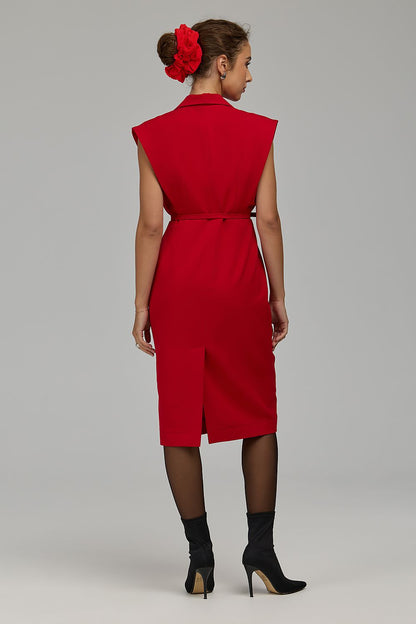 Crimson Line Sleeveless Belted Blazer Dress – Red — view 3