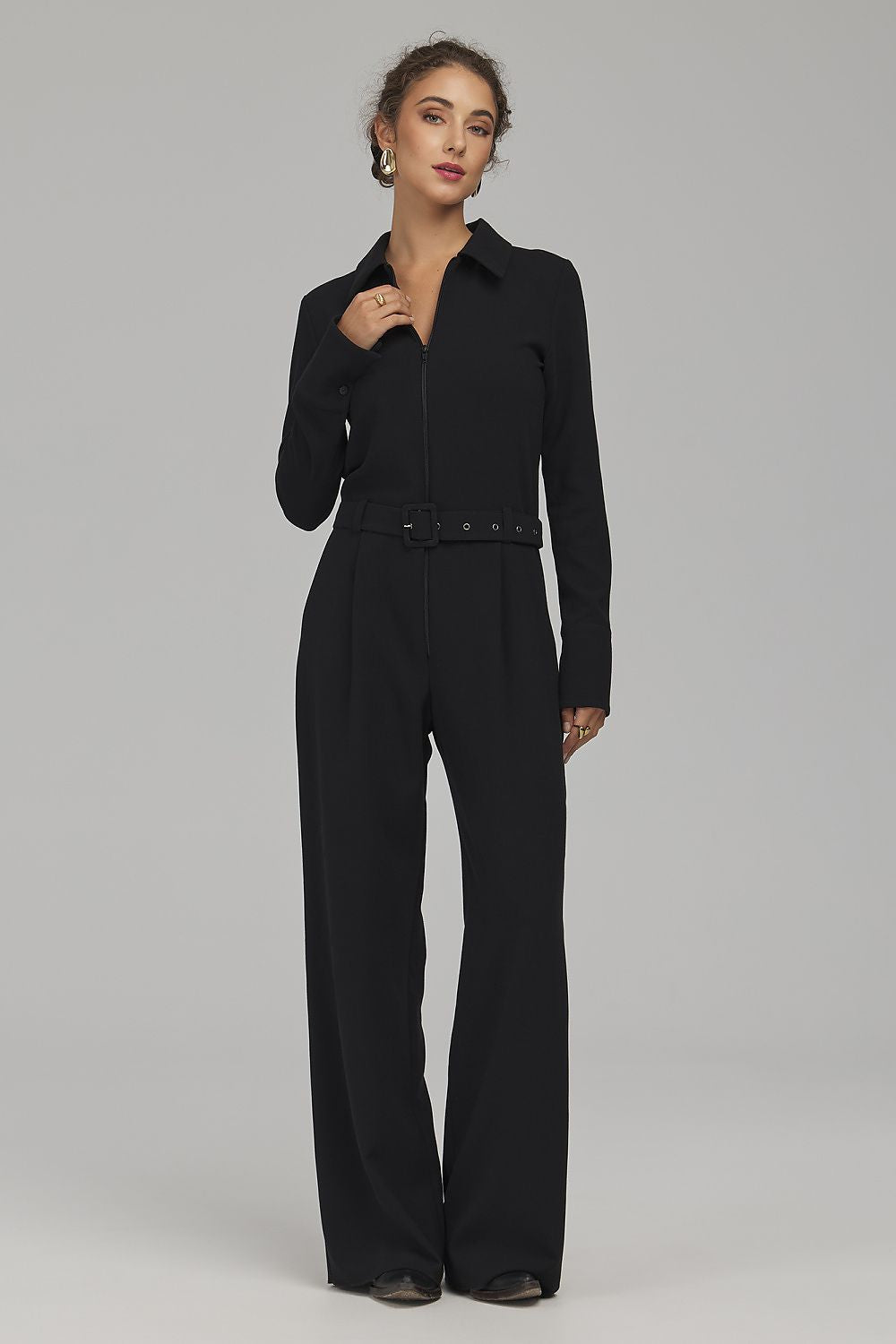 Noir Command Collar-Belt Jumpsuit – Black — view 1