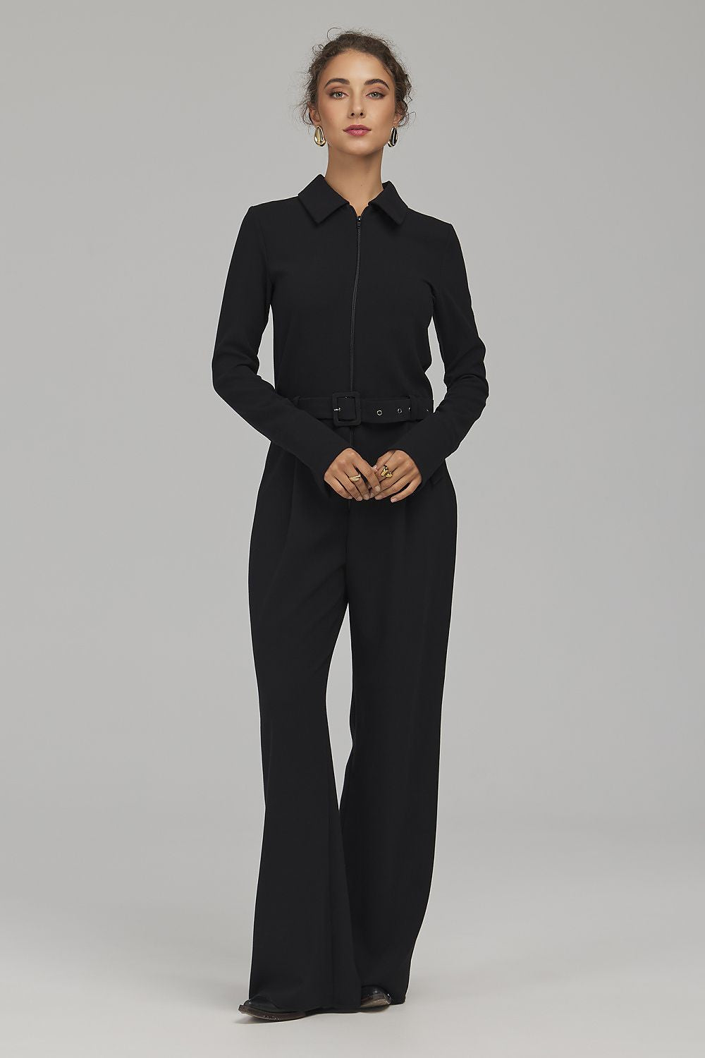 Noir Command Collar-Belt Jumpsuit – Black — view 2