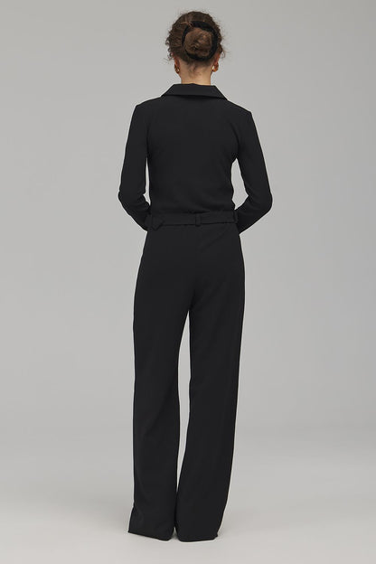 Noir Command Collar-Belt Jumpsuit – Black — view 3