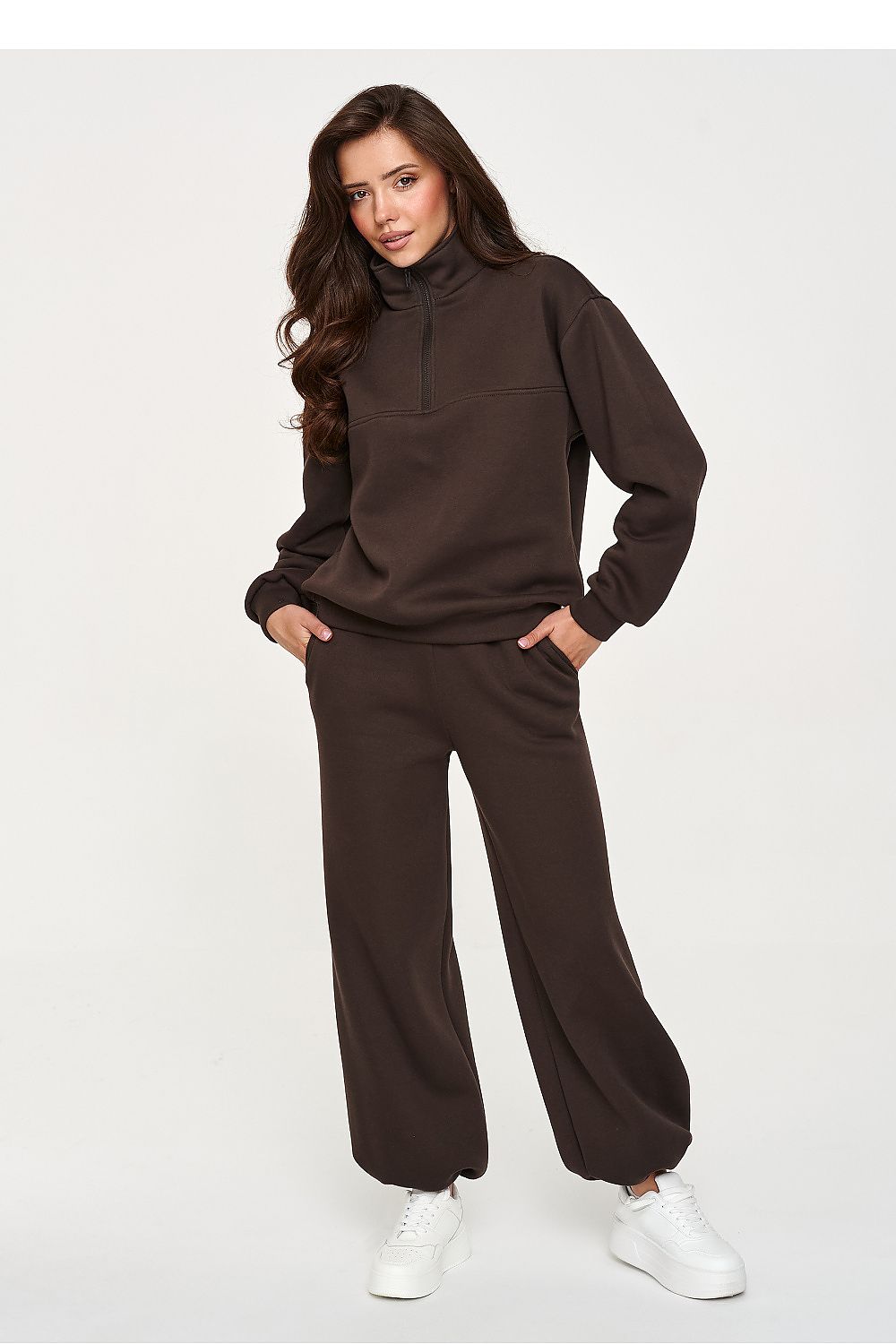 Mocha Interval Half-Zip Wide-Leg Set – Brown — view 1