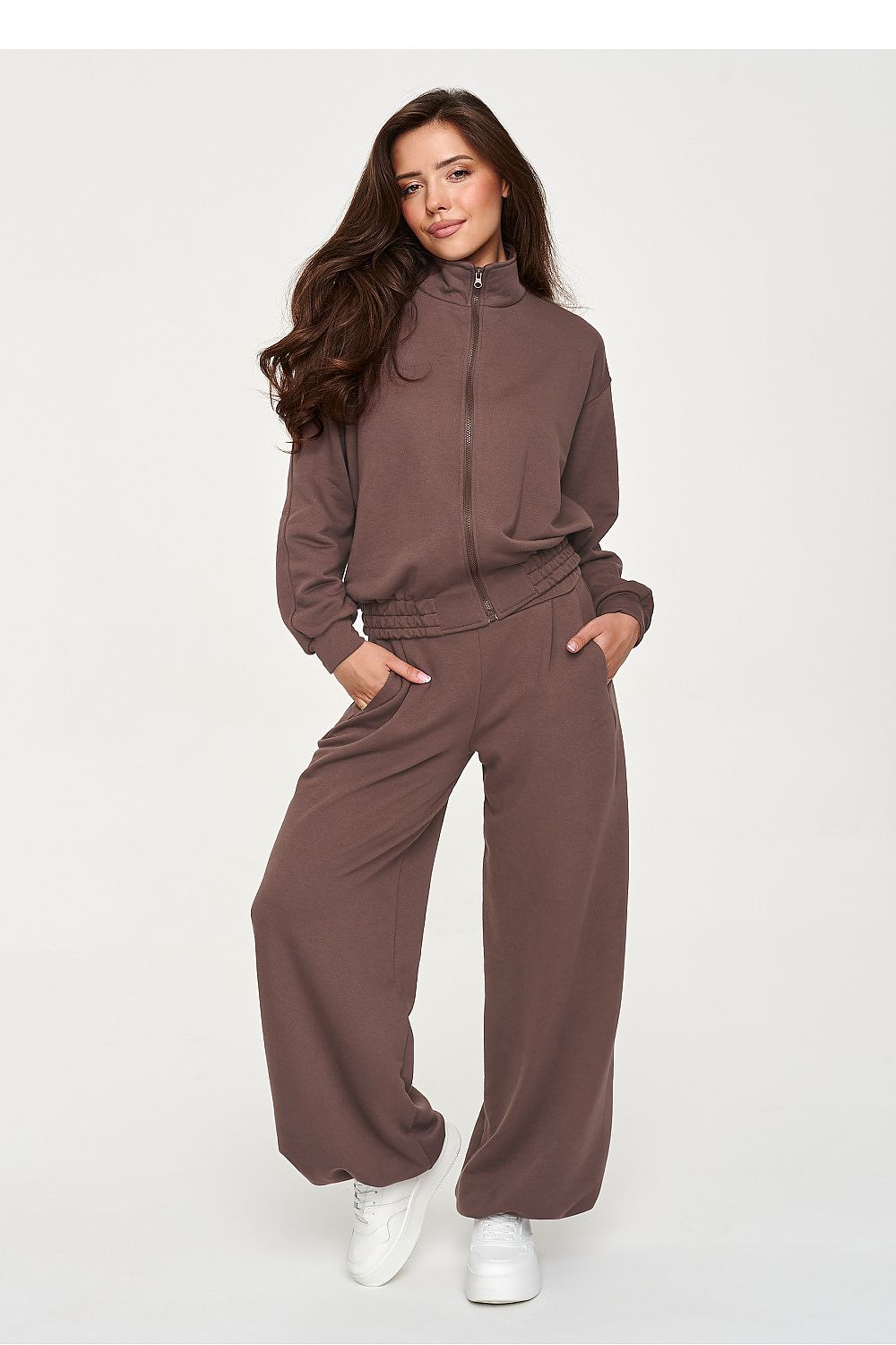 Mocha Momentum Zip Hoodie Wide-Leg Set – Brown — view 1
